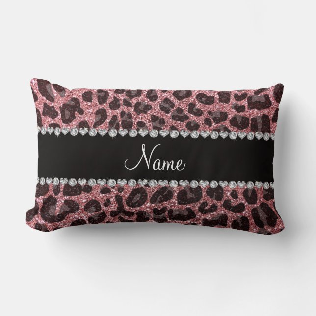 Custom name light pink glitter leopard print lumbar cushion (Front)