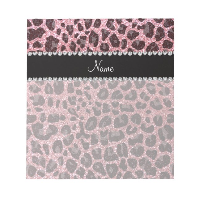 Custom name light pink glitter leopard print notepad (Front)