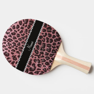 Custom name light pink glitter leopard print ping pong paddle