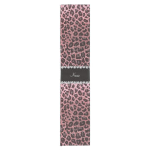 Custom name light pink glitter leopard print short table runner