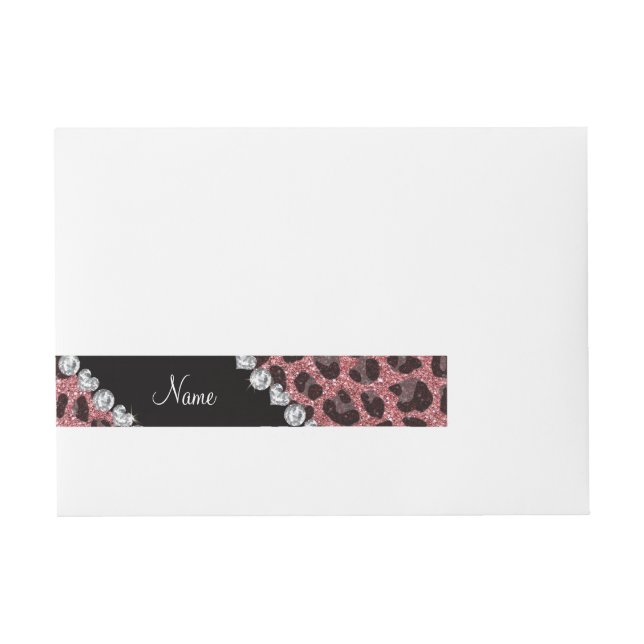 Custom name light pink glitter leopard print wraparound address label (Front)