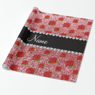 Custom name light pink glitter roses wrapping paper