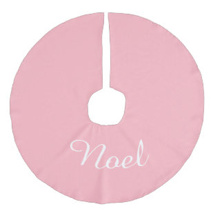 Custom Name Light Pink Xmas Holiday Christmas Faux Linen Tree Skirt