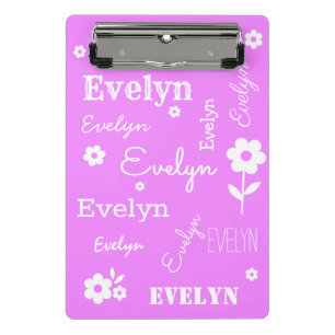 Custom Name Light Purple and White Mini Clipboard