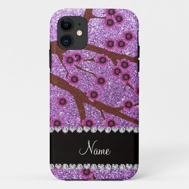 Custom name light purple glitter cherry blossoms Case-Mate iPhone case (Back)