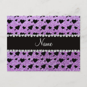 Custom name light purple glitter hearts arrows postcard