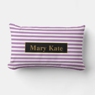 Custom Name Light Purple/White Stripes Lumbar Cushion