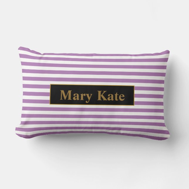 Custom Name Light Purple/White Stripes Lumbar Cushion (Front)