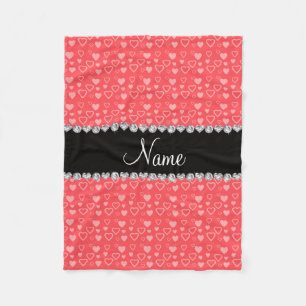 Custom name light red hearts black stripe fleece blanket