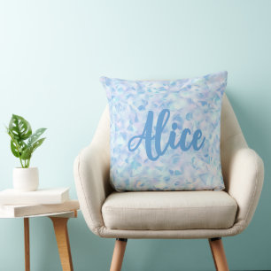 Custom Name Lilac Flower Petal Organic Shape Cushion