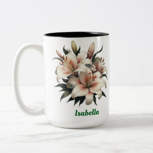 Custom name, lilies Two-Tone coffee Mug, 15 oz Mug
