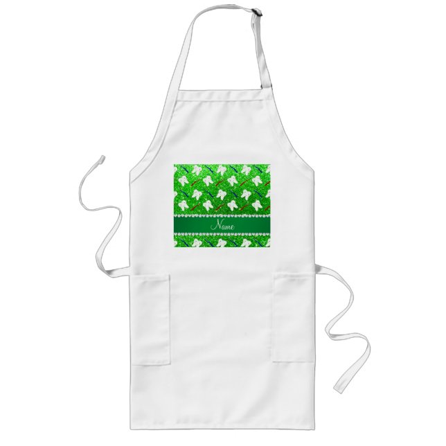 Custom name lime green glitter brushes and tooth long apron (Front)