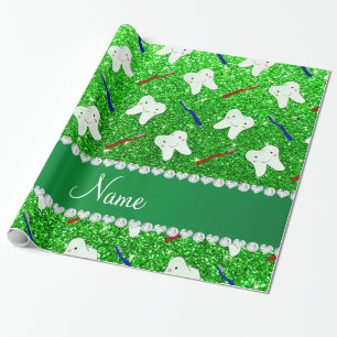 Custom name lime green glitter brushes and tooth wrapping paper