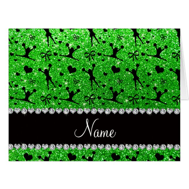 Custom name lime green glitter cheerleading (Front Horizontal)