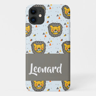 Custom name lion head on blue iPhone 11 case