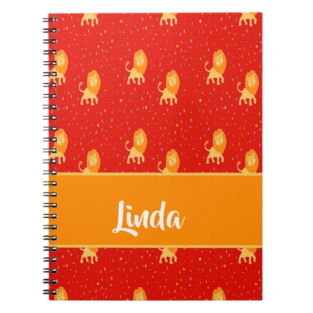 Custom name lions on red notebook (Front)