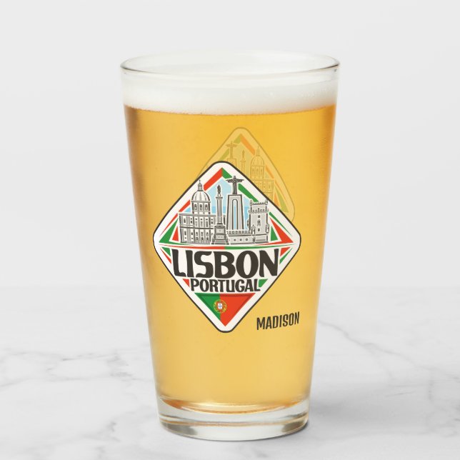 Custom Name Lisbon Portugal Glass (Back Filled)