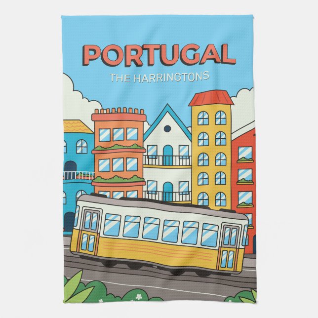 Custom Name Lisbon Portugal Tea Towel (Vertical)