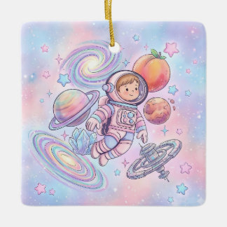Custom Name Little Astronaut Boy Space Galaxy  Ceramic Ornament