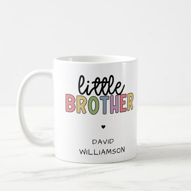 Custom Name Little Brother Cute Personalised Coffee Mug (Left)