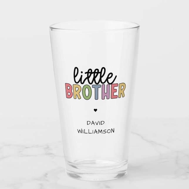 Custom Name Little Brother Cute Personalised Glass (Front)