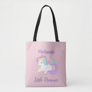 Custom Name Little Dreamer Cute Unicorn Tote Bag