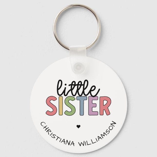 Custom Name Little Sister Cute Personalised Key Ring (Front)