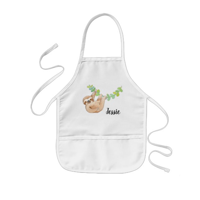 Custom Name Little Sloth Childrens Apron (Front)
