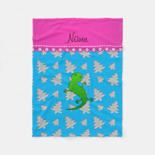 Custom name lizard silver sky blue Christmas trees Fleece Blanket