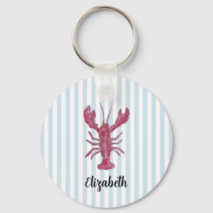 Custom Name Lobster Painting Stripe Key Ring