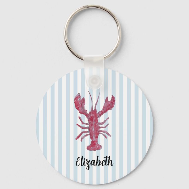 Custom Name Lobster Painting Stripe Key Ring (Front)