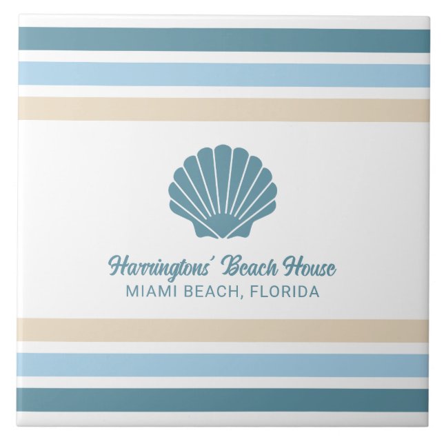 Custom Name & Location Beach House Ceramic Tile (Front)