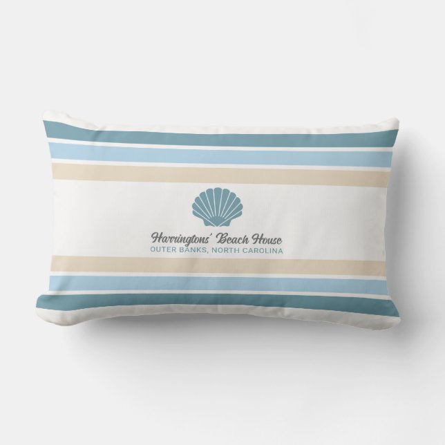 Custom Name & Location Beach House Lumbar Cushion (Front)