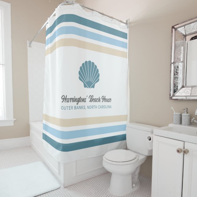 Custom Name & Location Beach House Shower Curtain (In Situ)