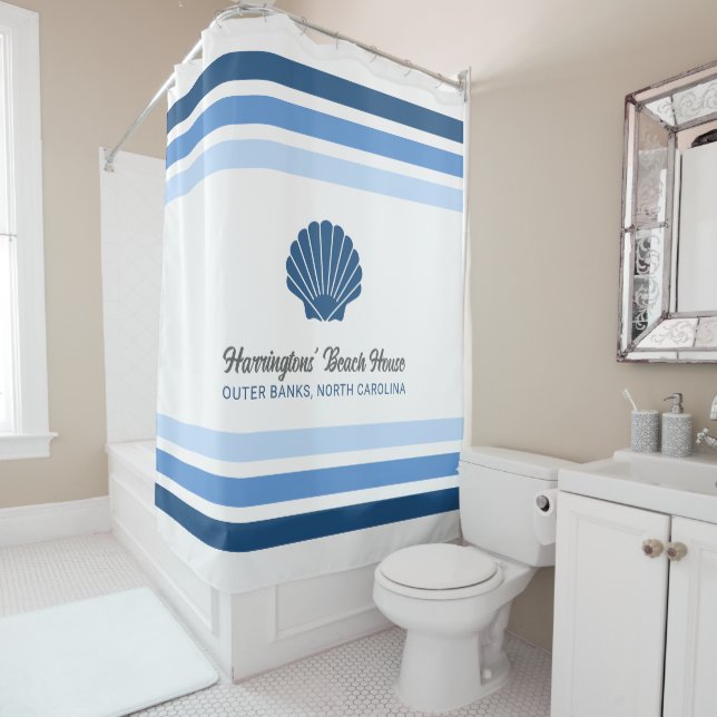 Custom Name & Location Beach House Shower Curtain (In Situ)