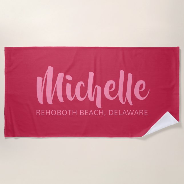 Custom name, location & colour beach towel (Front)