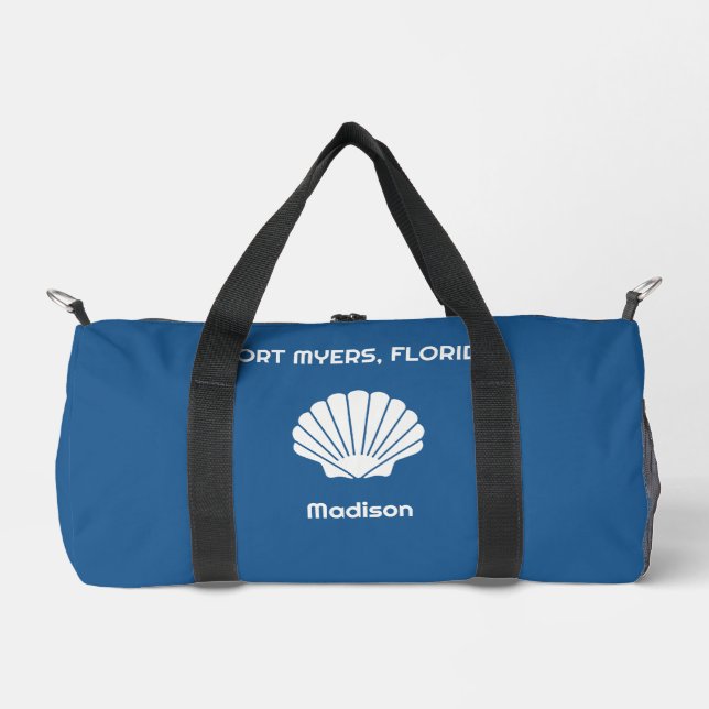 Custom Name, Location & Colour Seashell Duffle Bag (Front)