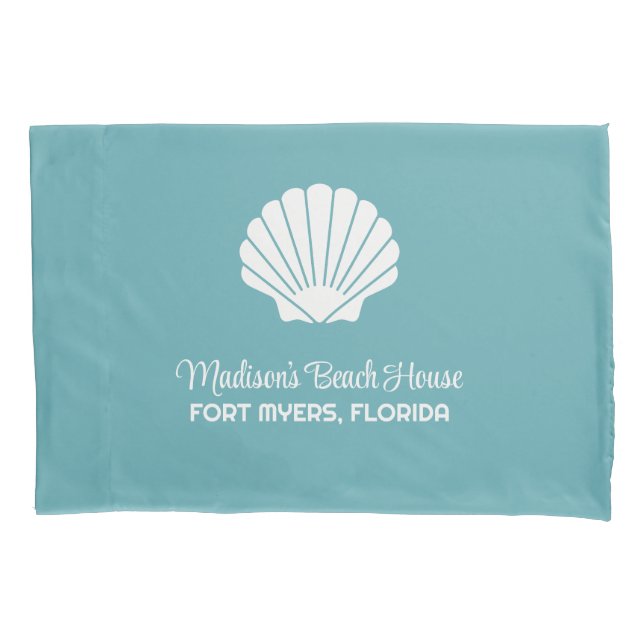 Custom Name, Location & Colour Seashell Pillowcase (Front)