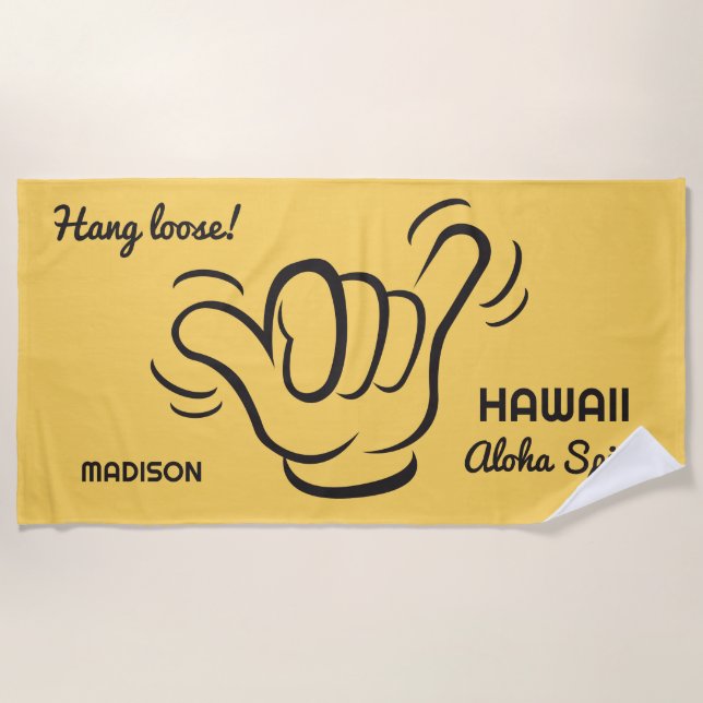 Custom Name, Location & Colour Shaka Beach Towel (Front)