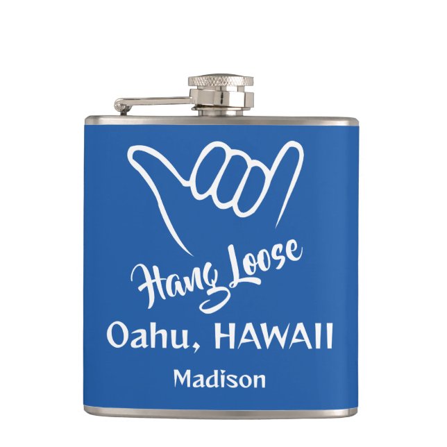 Custom Name, Location & Colour Shaka Hip Flask (Front)
