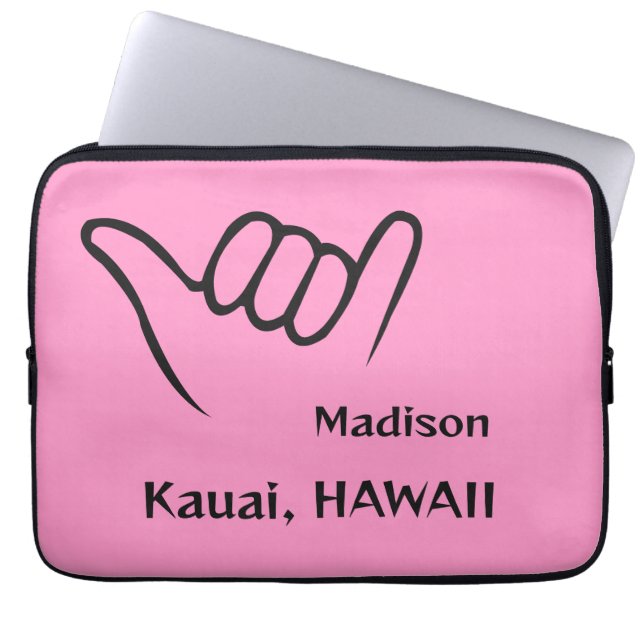 Custom Name, Location & Colour Shaka Laptop Sleeve (Front)
