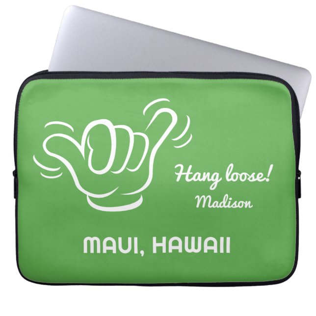 Custom Name, Location & Colour Shaka Laptop Sleeve (Front)