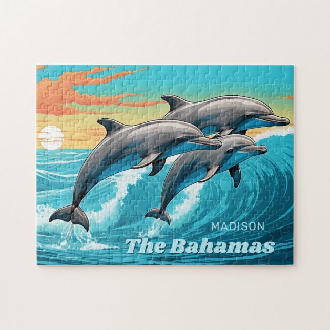 Custom Name & Location Dolphin Jigsaw Puzzle (Horizontal)