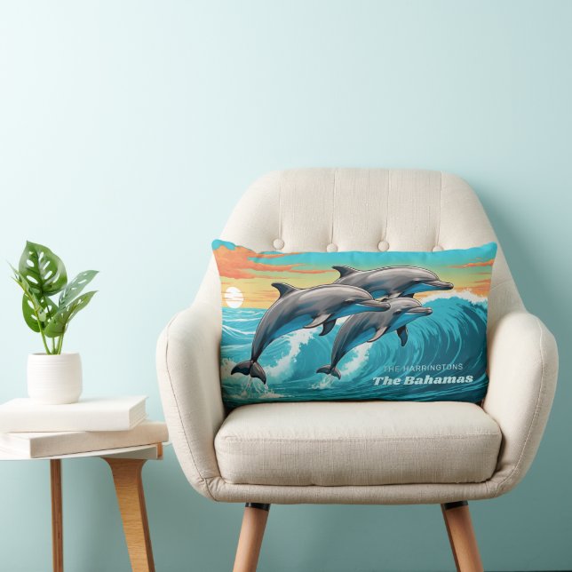 Custom Name & Location Dolphin Lumbar Cushion (Chair)