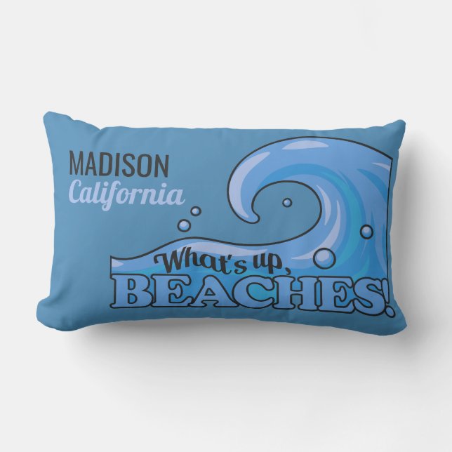 Custom name & location Funny Beach Wave pillow (Front)