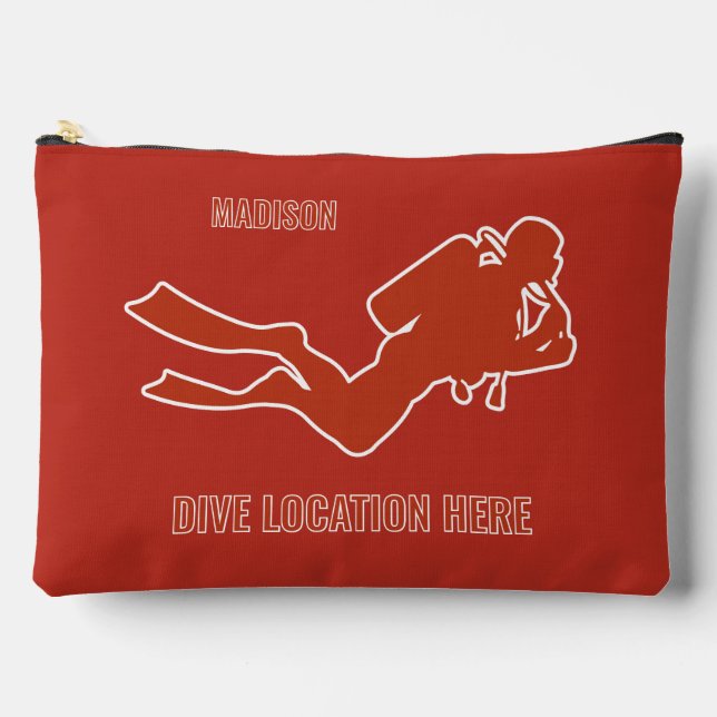 Custom Name & Location Scuba Diver Accessory Pouch (Front)