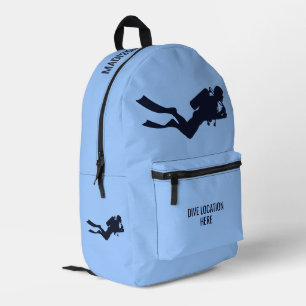 Custom Name & Location Scuba Diver Printed Backpack