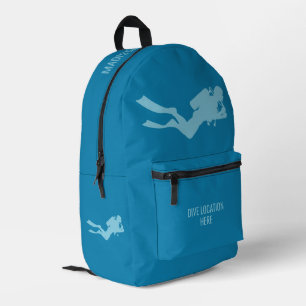 Custom Name & Location Scuba Diver Printed Backpack