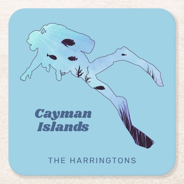 Custom Name & Location Scuba Diving Square Paper Coaster (Front)