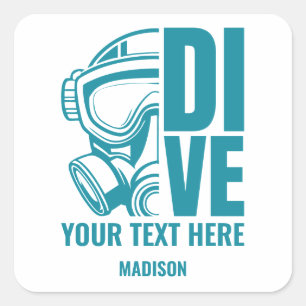 Custom Name & Location Scuba Diving Square Sticker